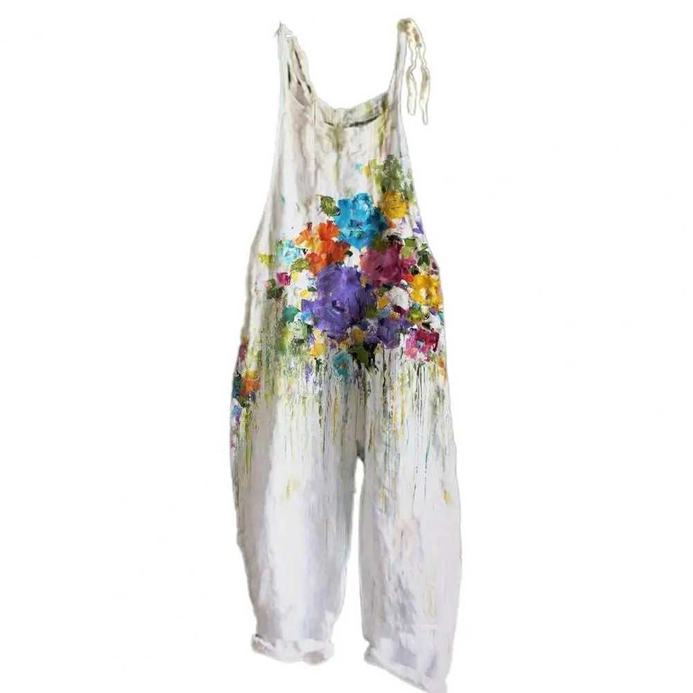 Women Jumpsuit Flower Printed Sling Design Thin Summer Vintage Loose Floral Print Rompers for PartyXJ250616