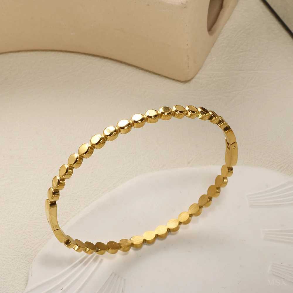 JOVO High Quality Round Bead Welded Gold Color Simple 18k Gold-plated Stainless Steel Bangle Trendy Women Jewelry Z250616
