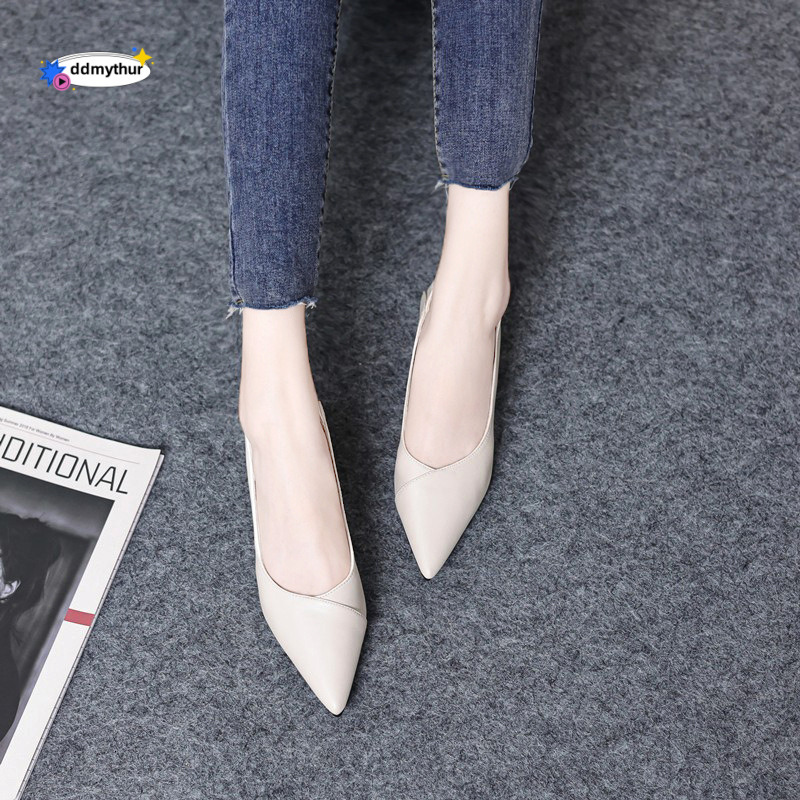 Pointed Toe Single 2023 Office Leather Thick Heel Comfortable Women's Professional Work Shoes Black ddmythur