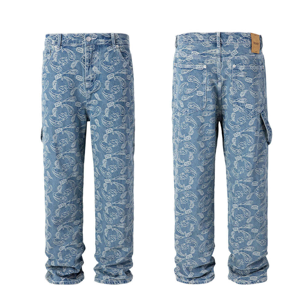 25FW New American High Street Paisley Loose Straight Jeans Men's Trendy Long Pants