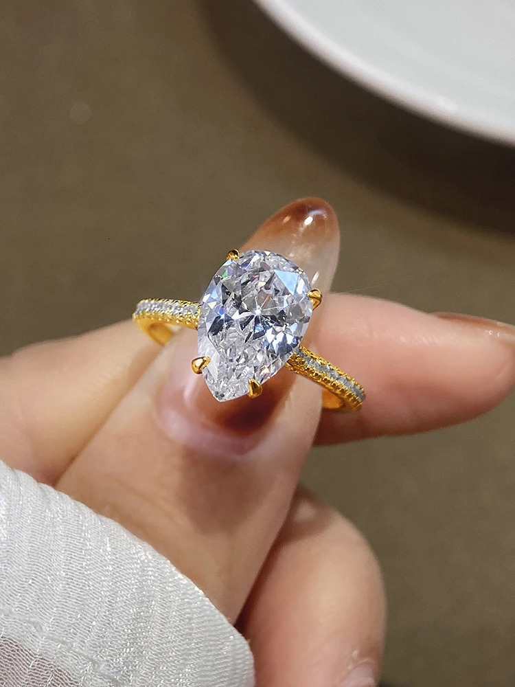 925 Sterling Silver Simple Classic WaterDrop 4- Zircon Ring For Women Engagement Wedding High Quality Fine Jewelry 250610