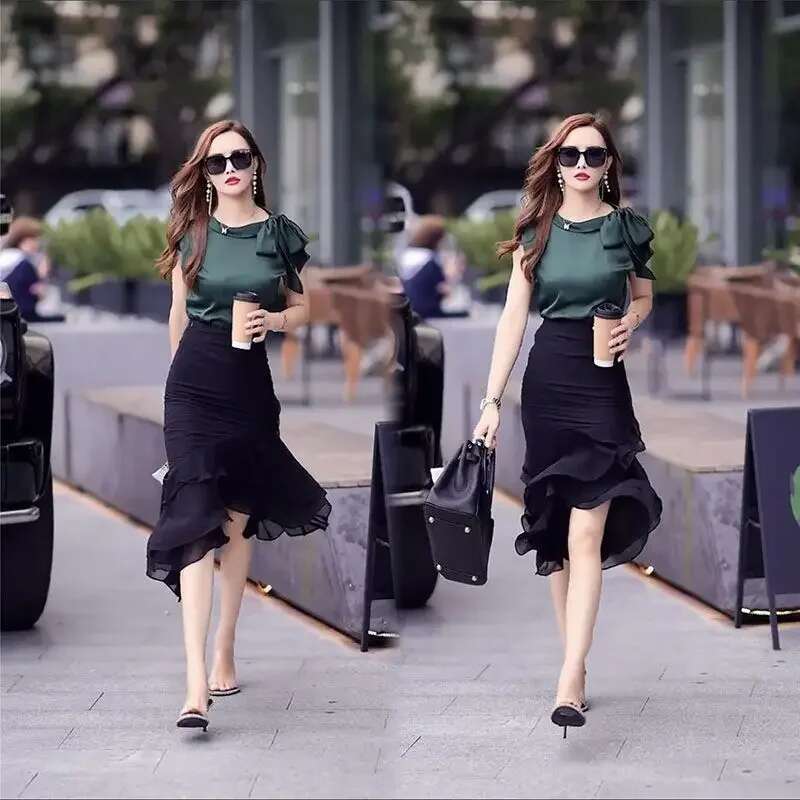 Skirt Woman Outfit Ruffles 2 Pieces Sets for Women Sexy Short Sleeve Korean Style Festival Jacket Clothing Trend 2025 Vacation