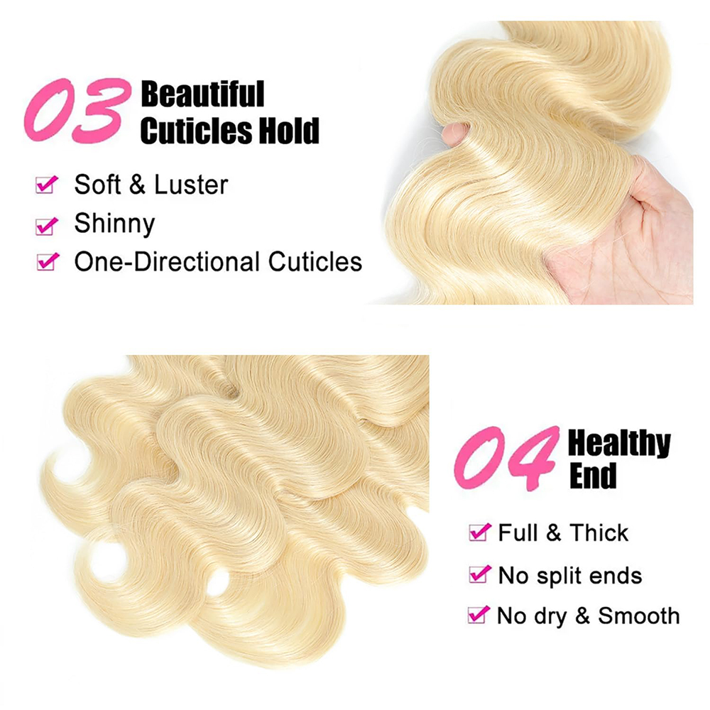 613 Bundles Blonde Human Hair Single Bundle 12-28 inch 3 Bundles Body Wave 100% Unprocessed 10A Brazilian Virgin 613 Human Hair Bundles 100g per bundl