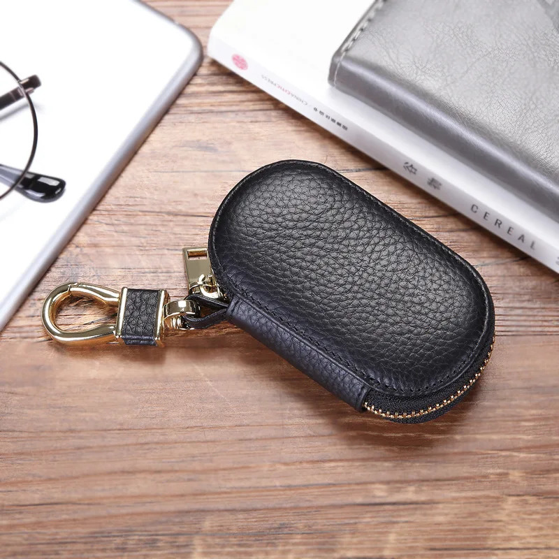Cowhide Car Key Holder Case Genuine Leather Men Women Key Protective Case Universal Housekeep Keychain Mini Wallet Coin Pouch 250614