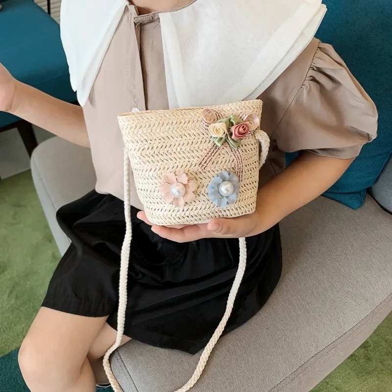 Summer Children Girls Shoulder Bag Daisy Flower Straw Messenger Kids Keys Coin Purse Cute Princess Mini Handbag 250615