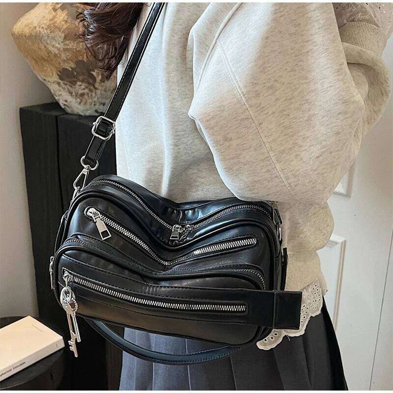 New Retro Multi-Zipper Motorcycle Bag Fashion Casual Large Capacity Women's Crossbody Handbag