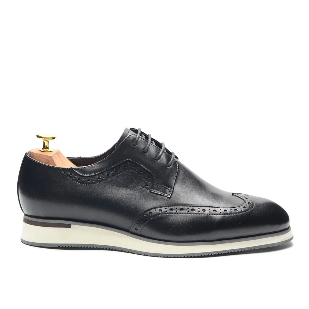 XEBOS Mens White Summer Sneakers Genuine Leather Breathable Laceup Wing Tip Derby Shoes Casual Outdoor Walking Footwear Male 250612