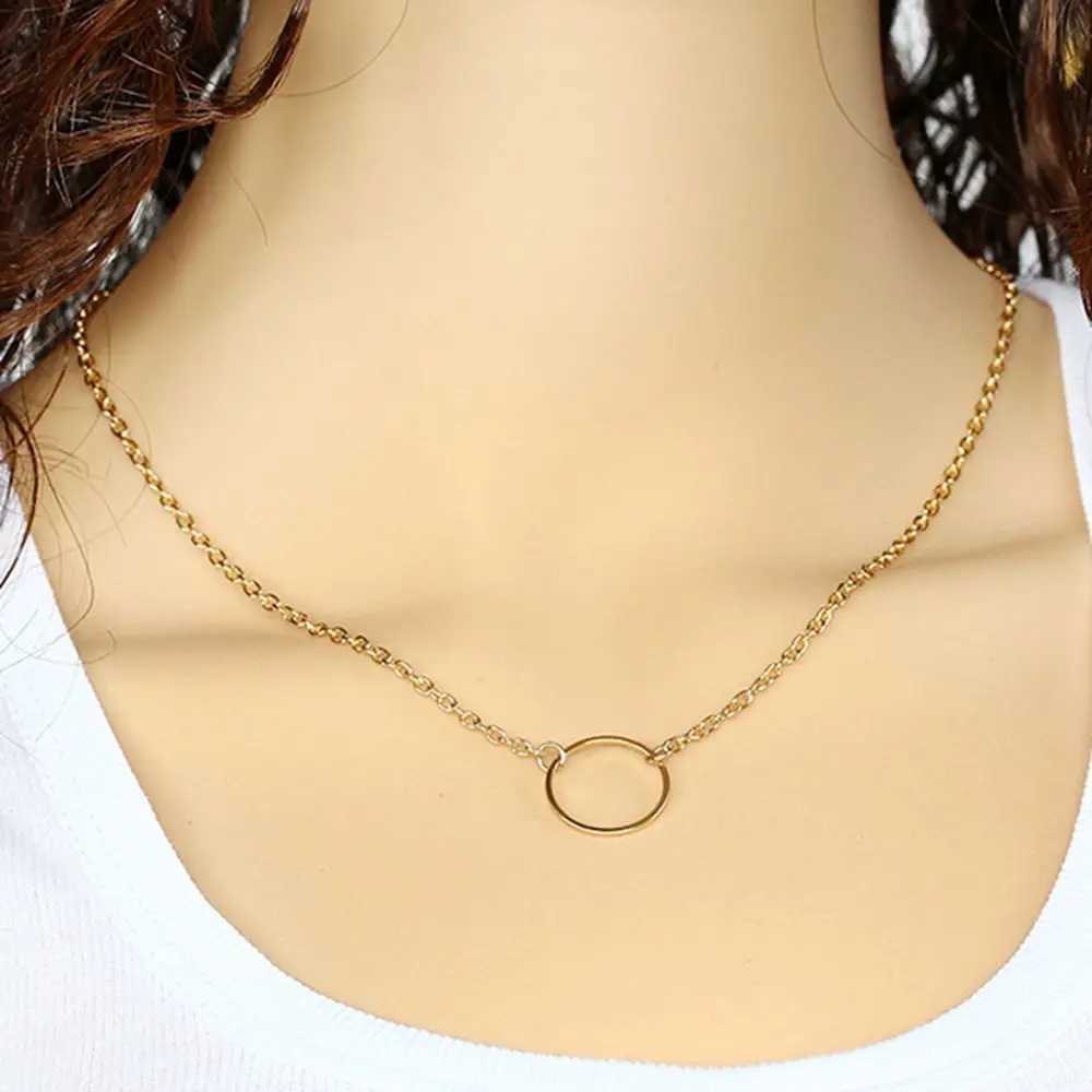 NK602 New Fashion Steampunk Dainty Circle Necklace Jewelry Che Round Mini Chain Pendant Necklace For Women Gift W250616