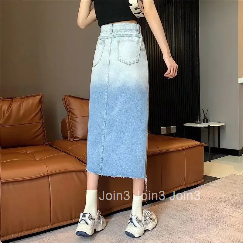 Maxi Chubby Womens Denim Skirt Sexy Night Club Outfit Coquette Long Gyaru Female Jeans Skirts High Waist with Slit Casual Cheap