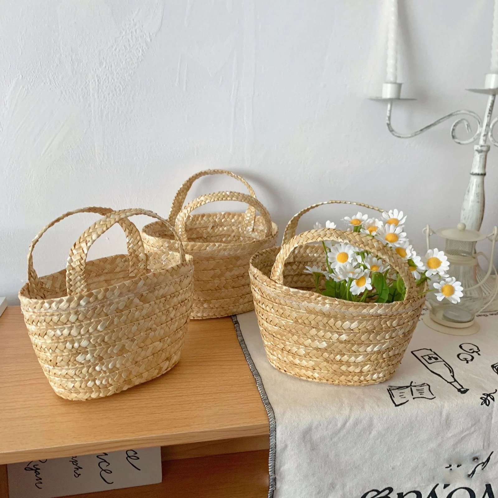 INS Style Handmade Childrens Bag Natural Grass Woven Portable Bucket Basket Beach Kids Fashion Accessories 250615
