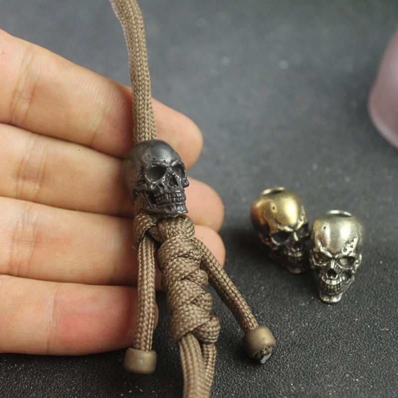 Skull Tusk Head Brass Knife Beads Punk DIY Paracord Bracelets Accessories Outdoor EDC Tool Umbrella Rope Lanyard Pendants 250611
