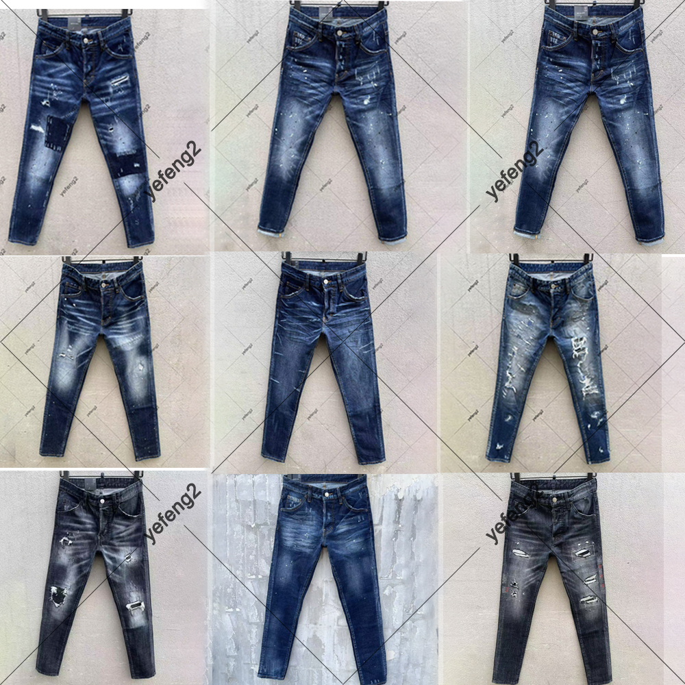 Mens designer jeans black ripped pants fashion skinny Italian style biker jeans rock revival jean