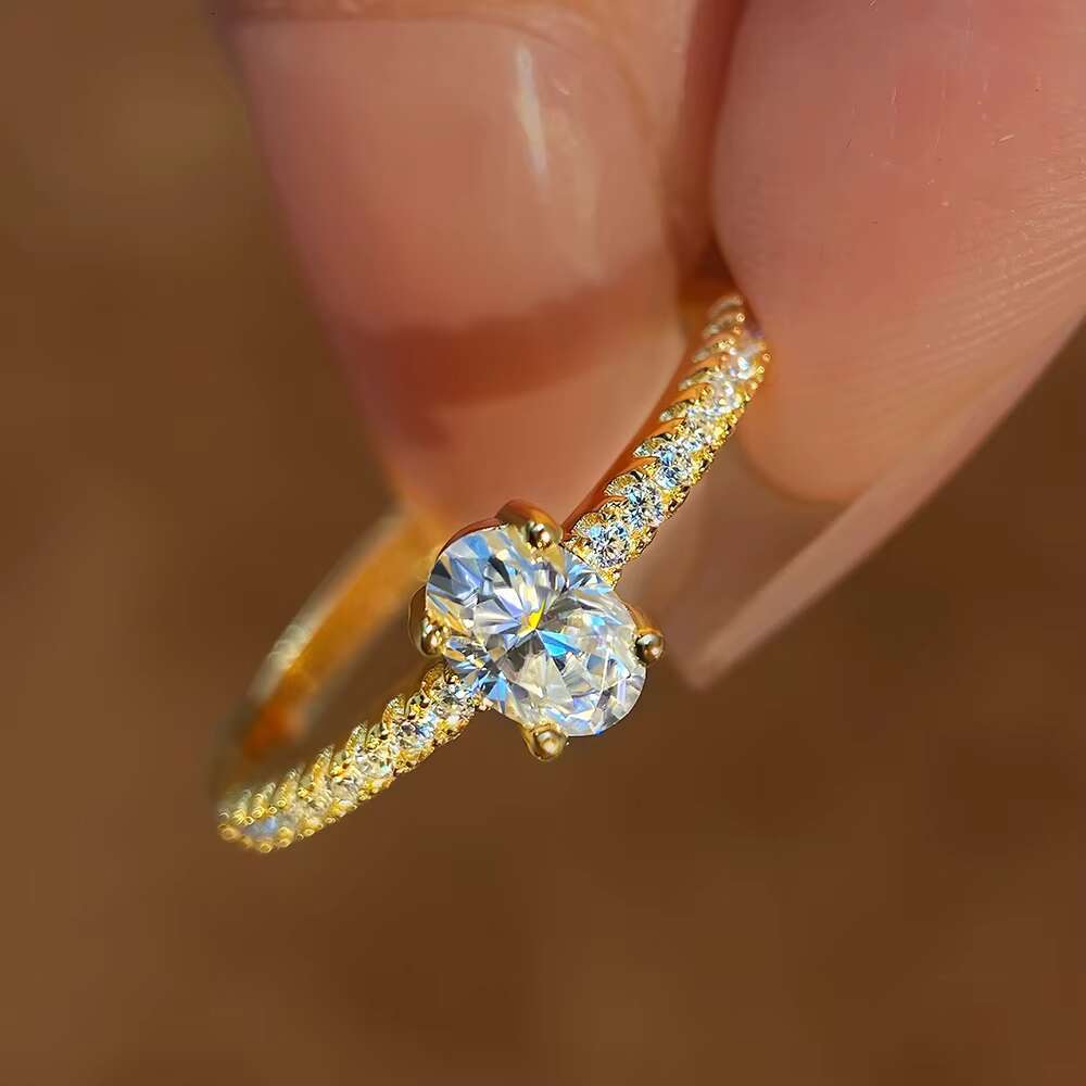 Pass Tester Promise Ring 925 Sterling Silver Cute Oval 0.5CT VVS1 Moissanite Diamond Engagement Proposal Shiny Wedding Bands