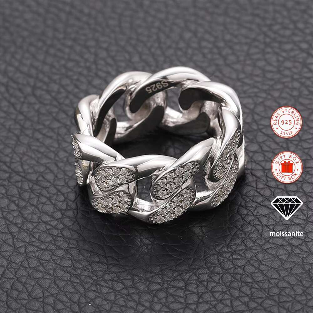 1pc 18k Golden Plated S925 Sterling Silver Hip Hop Style Ring Mens Moissanite Ring