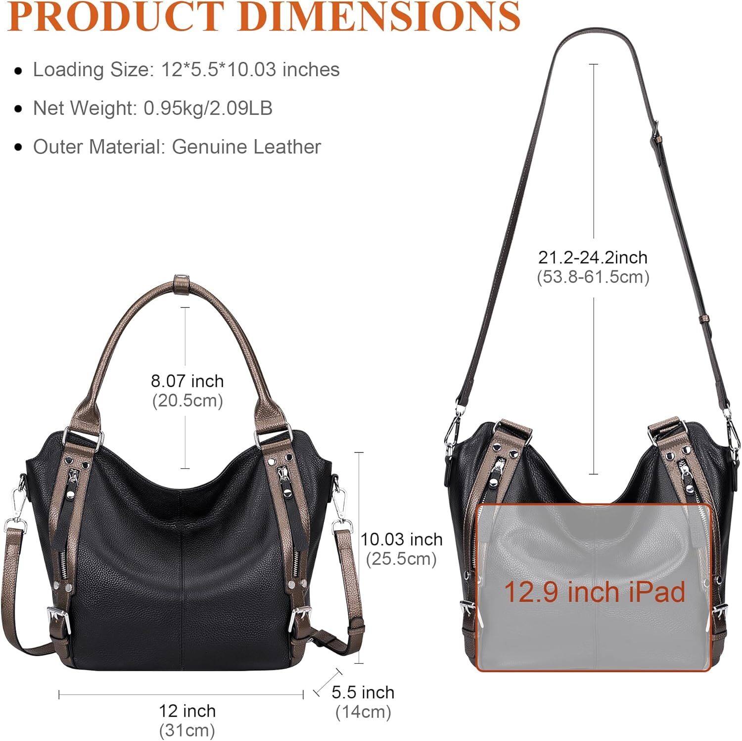 Genuine Leather Handbags for Women Hobo Shoulder Bags Ladies Tote Bag