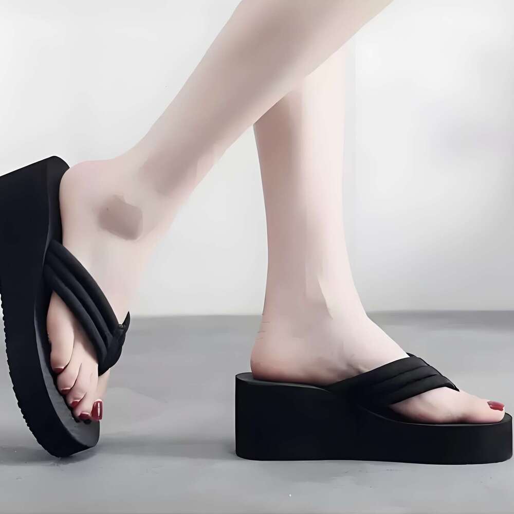 Women's Summer Fashion Trendy Commuter Korean Style Flip-Flops Thick Sole Wedge Sandals