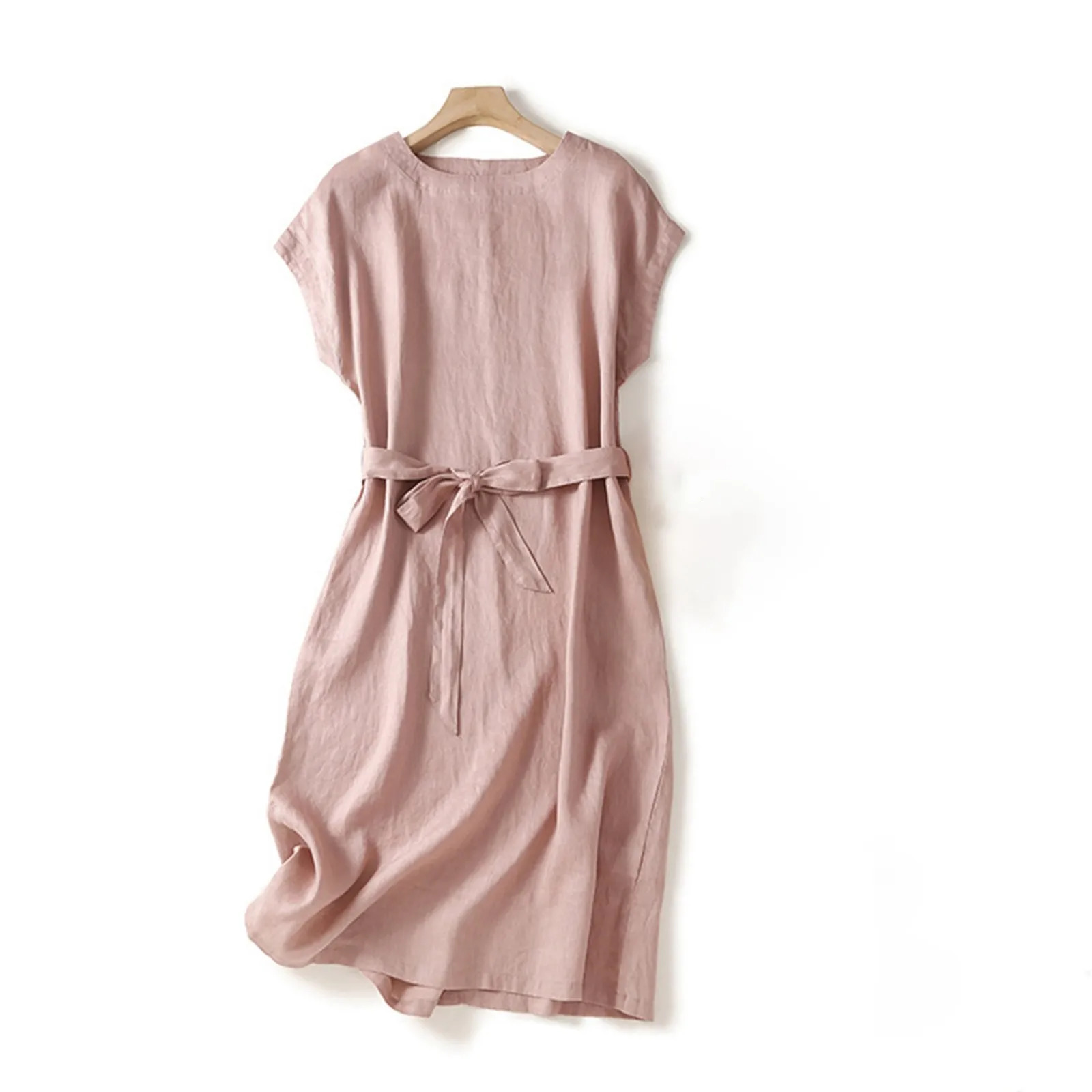 Dress For Women Casual Summer Vintage Cotton Linen Simple Maxi Dresses Short Sleeve Bowknot Strap Elegant Dresses 250611