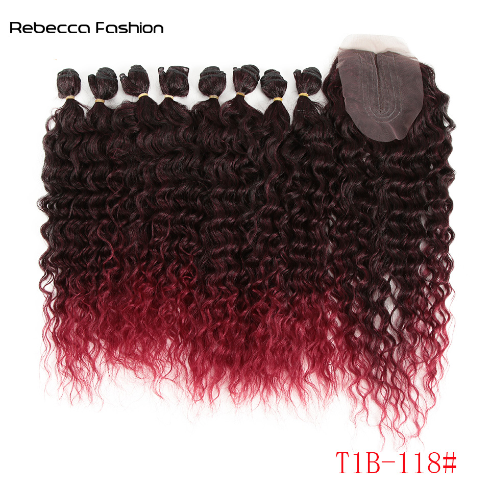 Rebecca Fashion Synthetic Water Wave Bundles With Closure Curly Hair 20 Inch 9Pcs/Pack High Temperature Fiber Cosplay