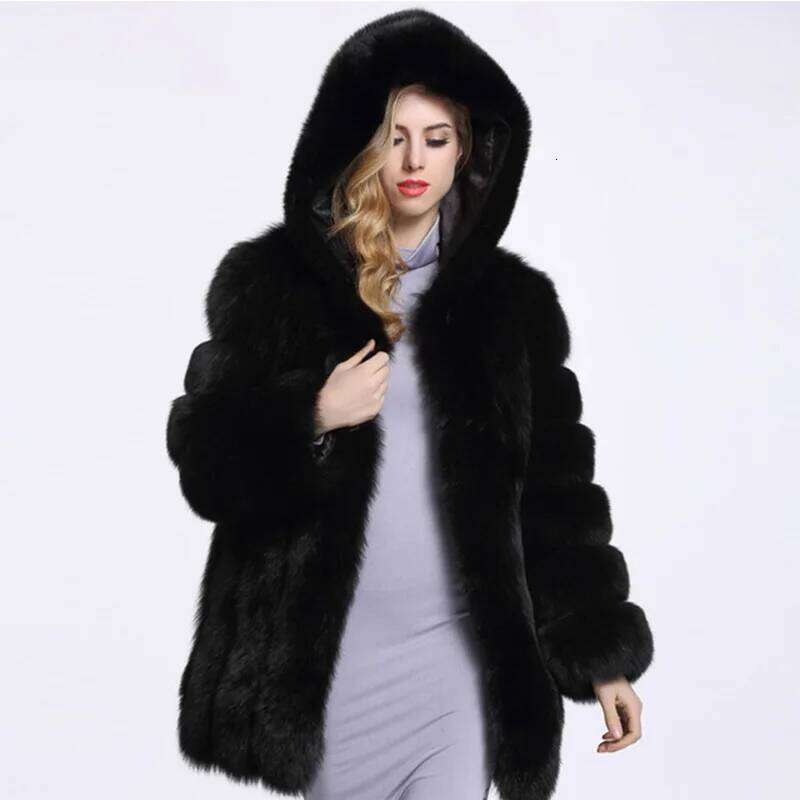 HJQJLJLS 2021 Winter Women Faux Fox Coat Hooded Female Thick Warm Artificial Jacket Ladies Fake Fur Coats Outerwear