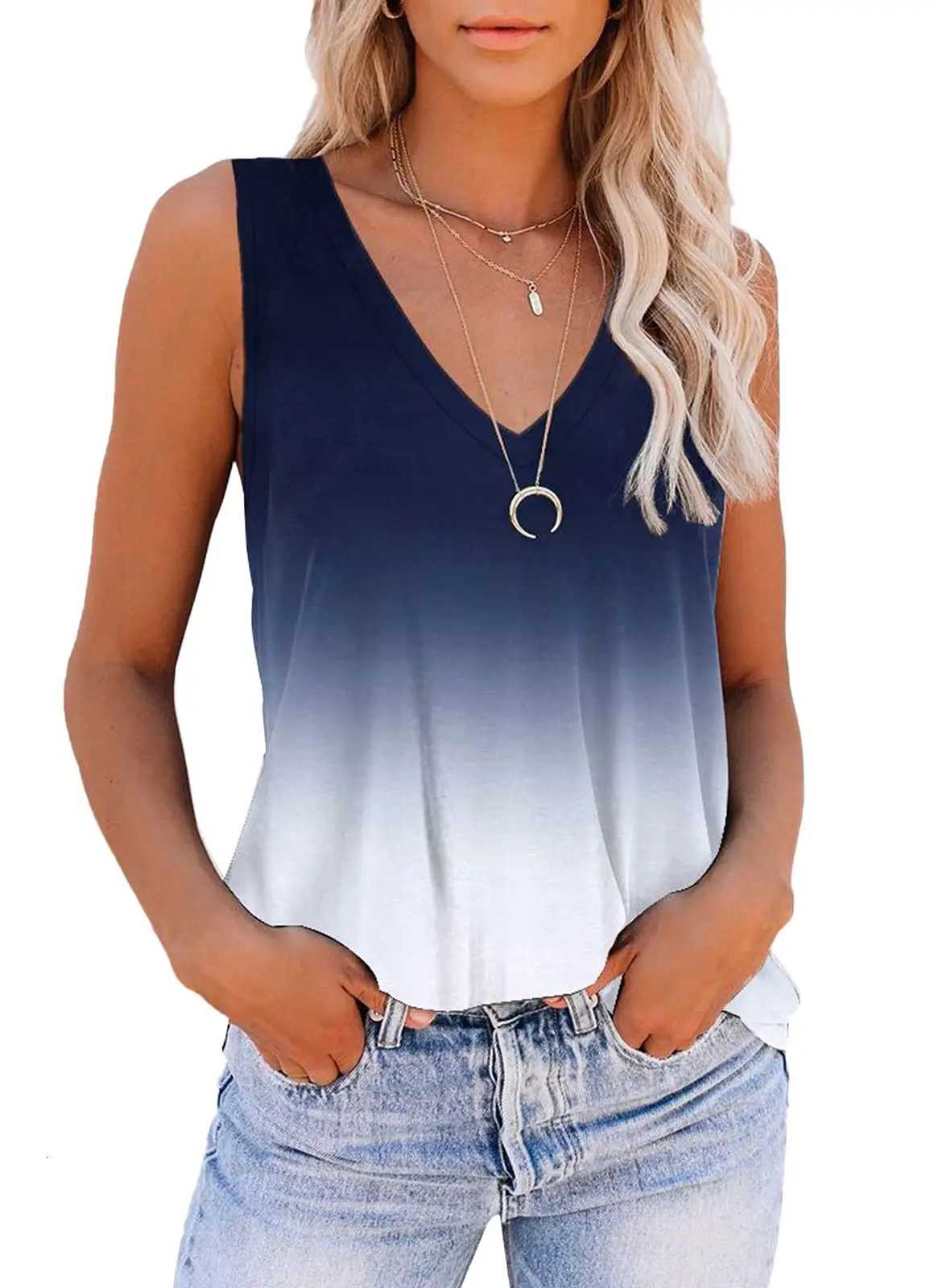 Summer Fashion Tie Dye Gradient 3D Print Tank Tops Womens Oversized V-Neck Sleeveless Camisoles Vest Woman Streetwear Clothing 250614