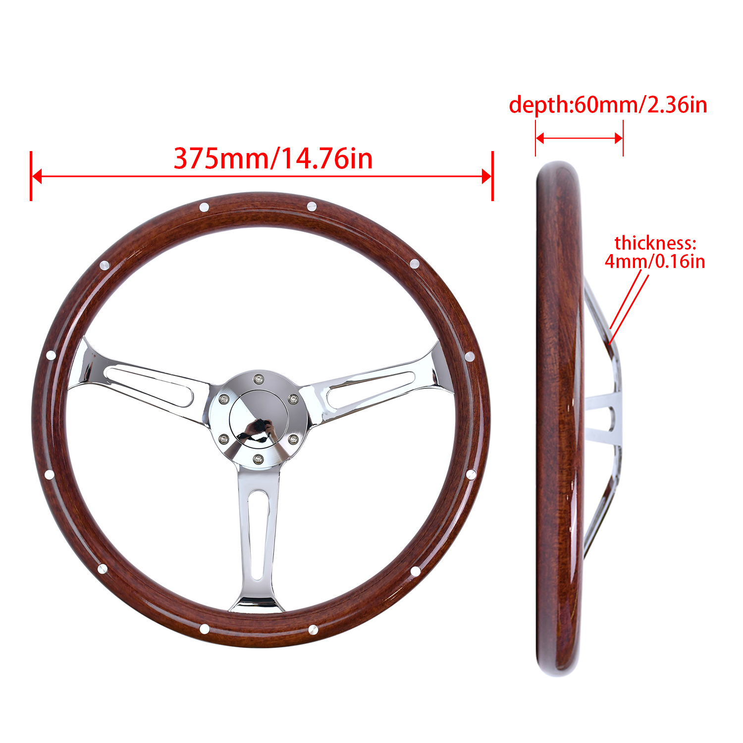 TIYPEOR Universal ABS Customizable Bracket Aluminum 375Mm Utor28 Wood Grain JDM Racing Modified Steering Wheel
