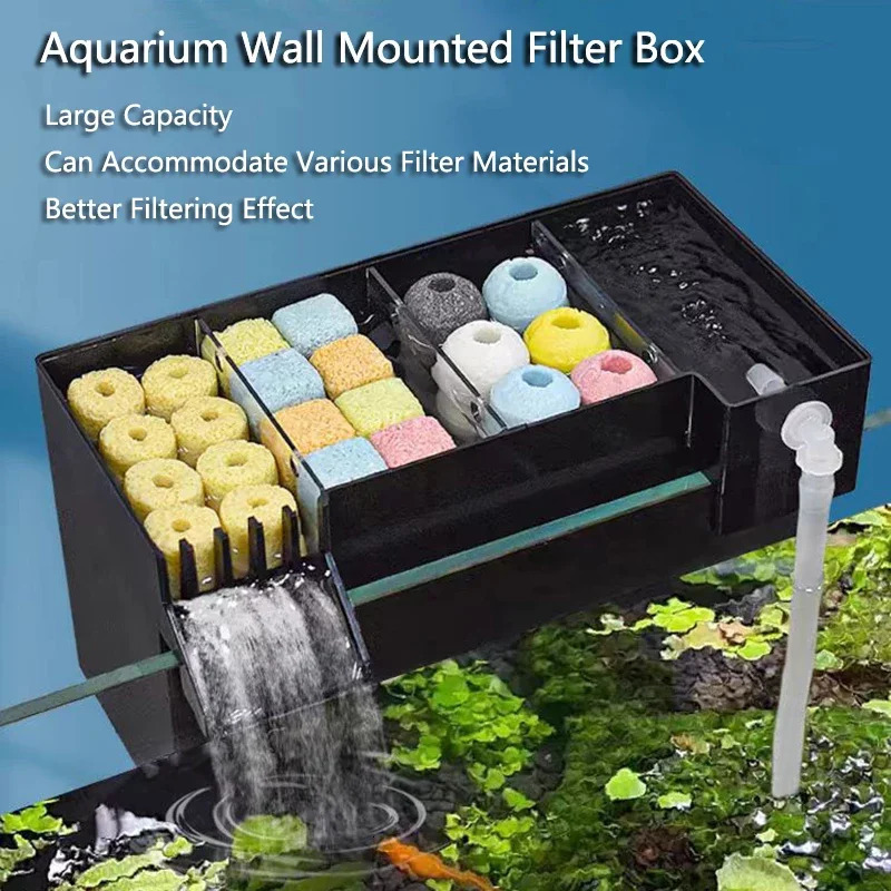 Black Fish Tank External Filter Box Acrylic Filter Dry and Wet Separation Small Silent External Suspend Aquarium Drip Overflow 250613