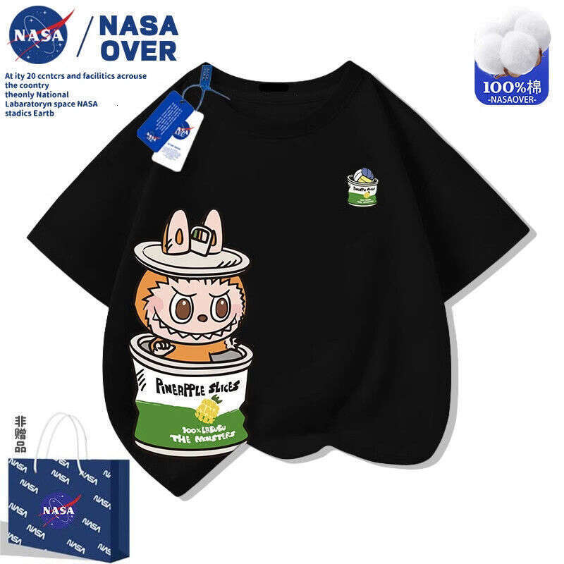 NASA Cartoon Labubu New Summer Short Sleeve Unisex Children's Versatile Casual T-Shirt
