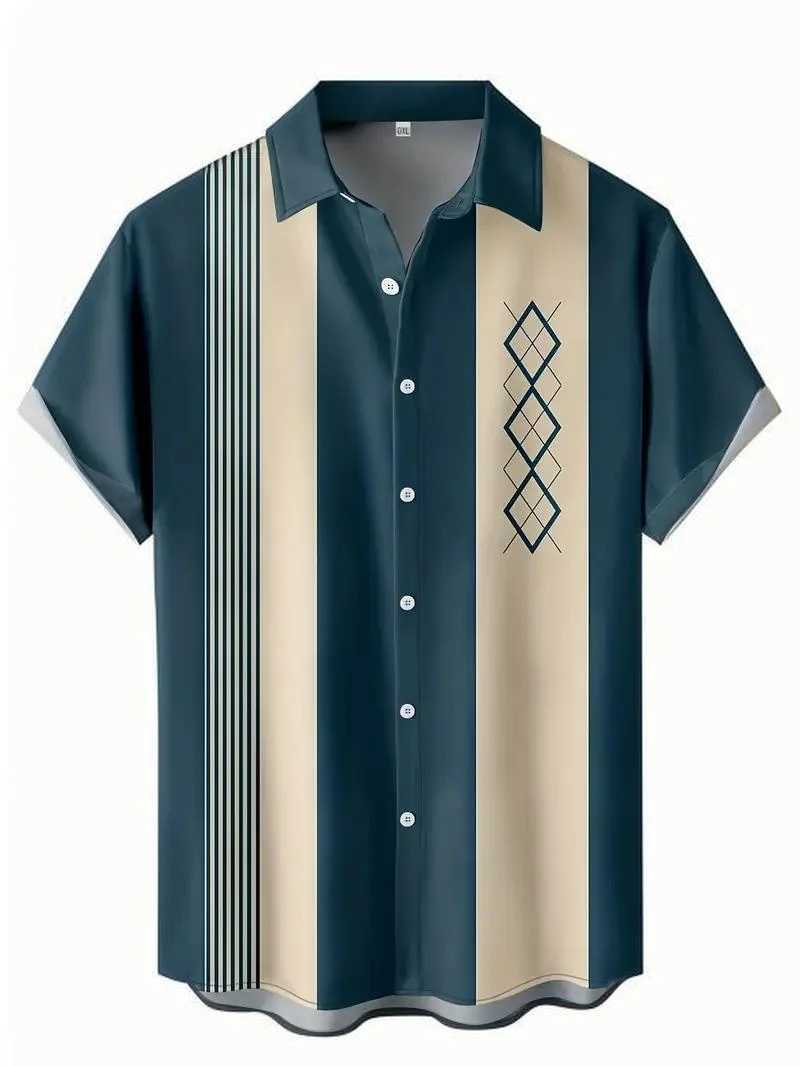 Summer Mens Short Sleeve Lapel Shirt Outdoor Casual Tops 3D Geometric Printed Pattern Large Size Loose Mens Clothing Short W250616