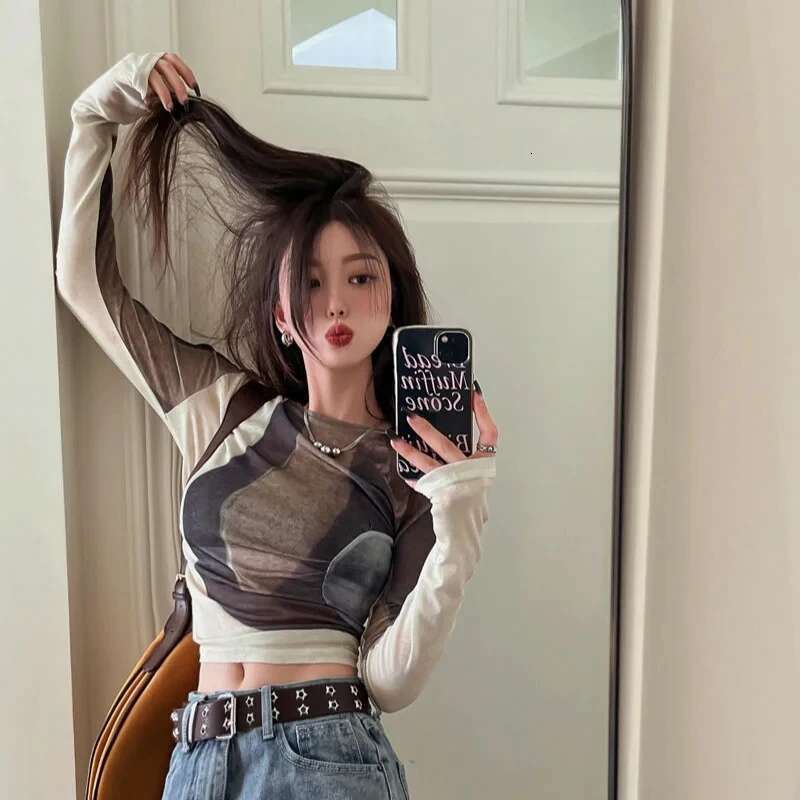 Top Female Korean Style Spring Autumn Womens Long Sleeve T-shirt Mesh Reviews Clothes Fashion Clothing Sale Y2k Emo Many Basic