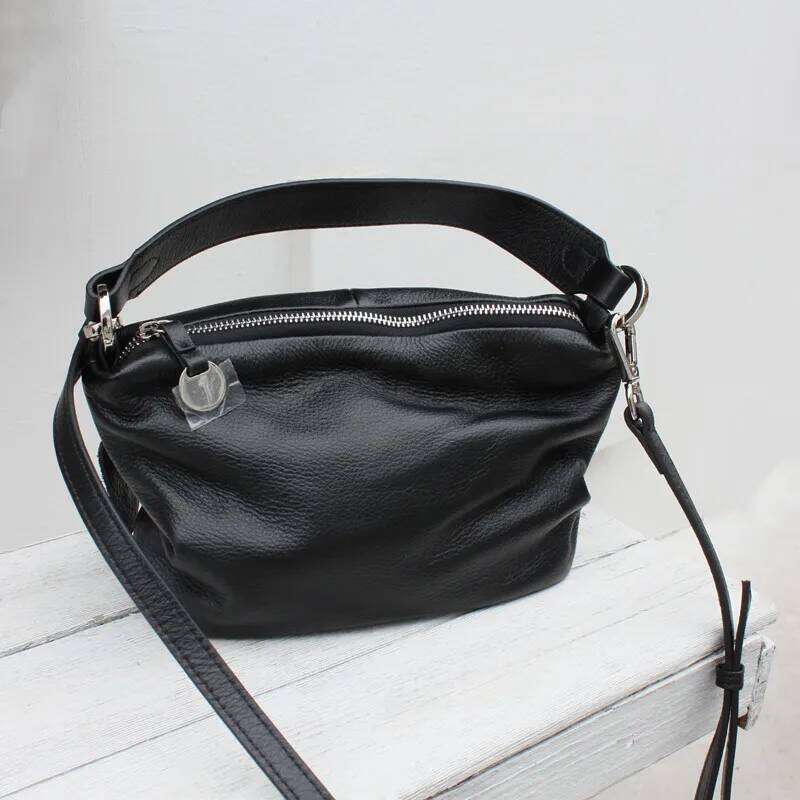 Genuine Soft Leather Women's Handbag Solid Color Shoulder Crossbody Bag 100% Cowhide Messenger Purse Golden Hardware Trendy 2025