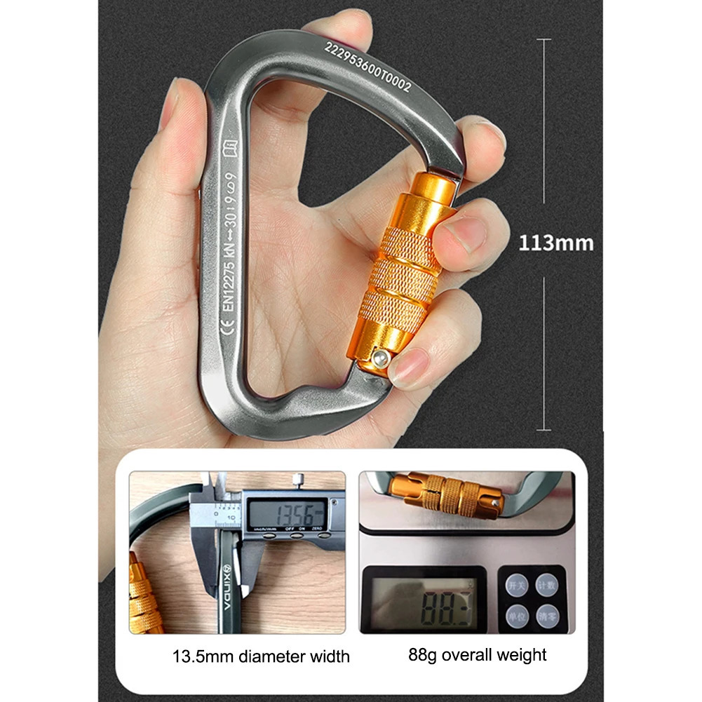 30kN DShaped Carabiners Heavy Duty Rock Climbing Carabiner Caribeaner Clips for Rappelling and Mountaineering 250611