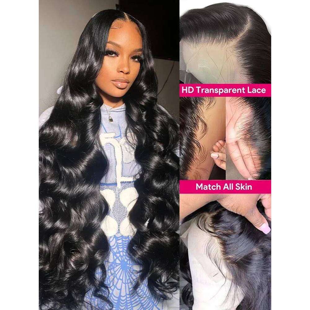 Tewjig 250 Density 30 Inch Pre Plucked Body Wave 13x4 HD Transparent Front 100% Human Hair Wig 13x6 Lace Frontal Wigs