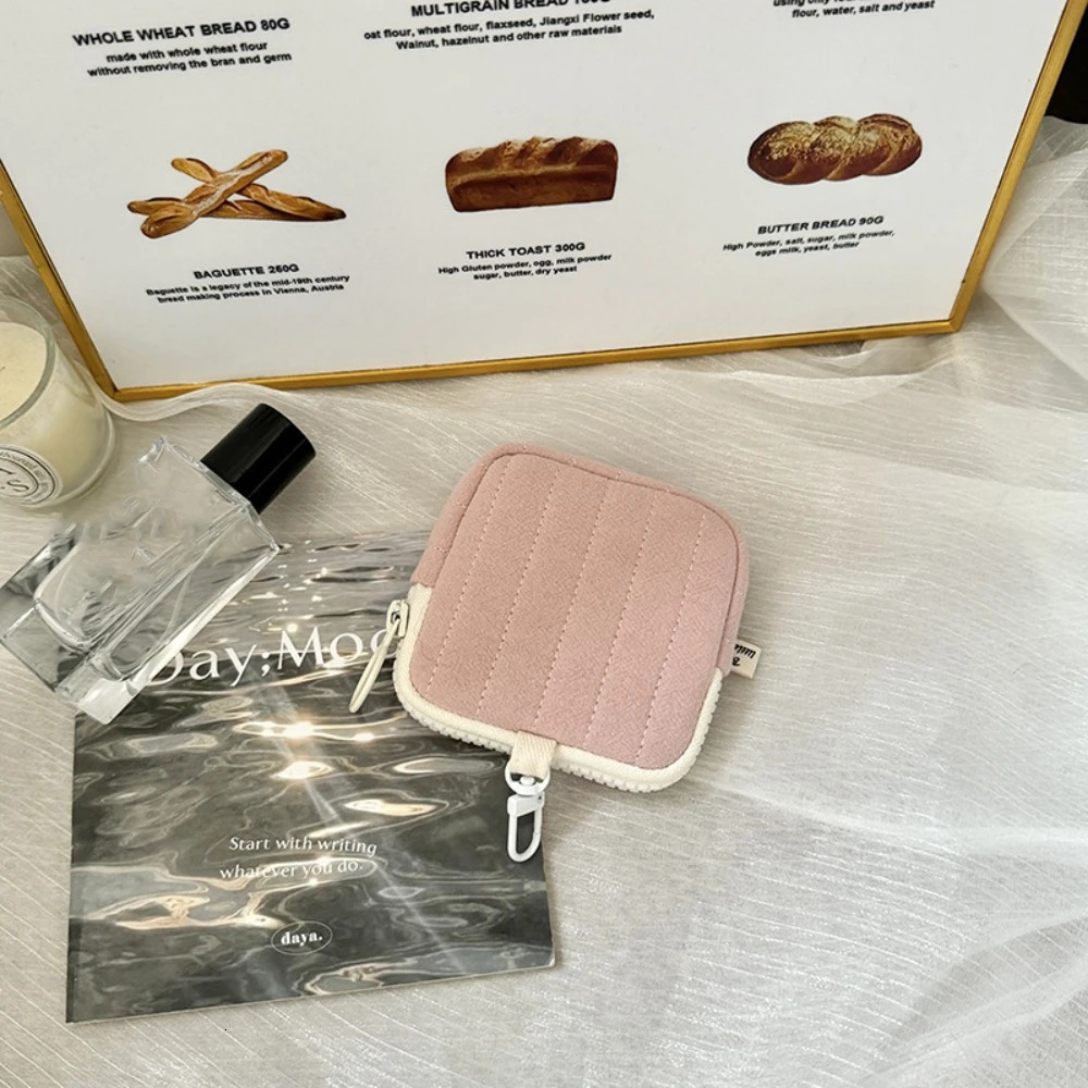 Quilting Seam Coin Pouch Polyester Cotton Square Small Cosmetic Bag Lightweight Korean Style Earphone Storage Case Student 250614