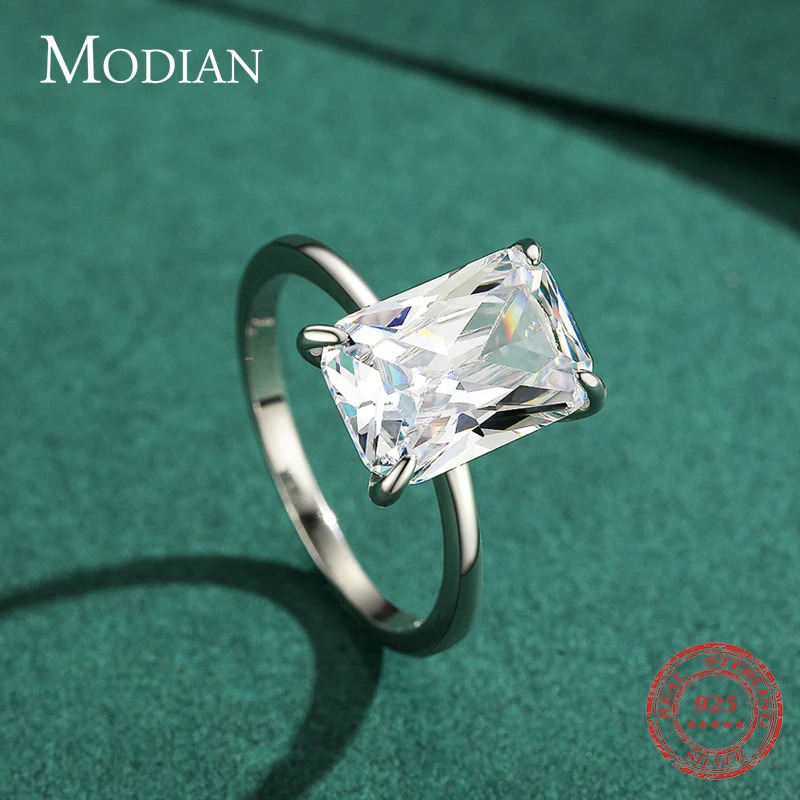 Modian Classic Rectangular Cutting Clear CZ Ring Solid 925 Sterling Silver Finger Rings For Women Wedding Fine Jewelry 250610