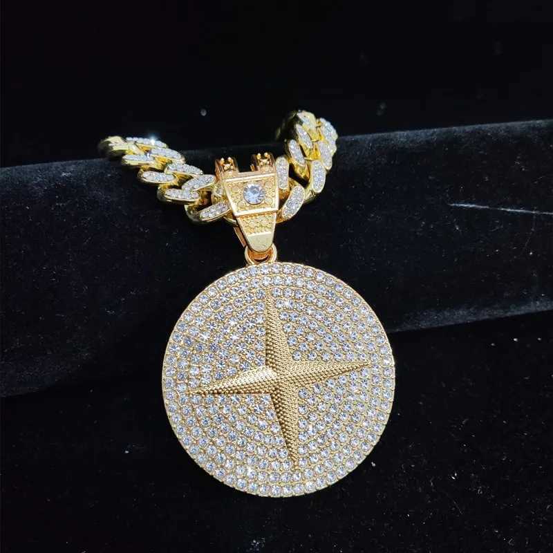 Men Women Hip Hop Round Pendant Necklace with 13mm Crystal Cuban Chain d Out Bling HipHop Necklaces Fashion Charm Jewelry W250616