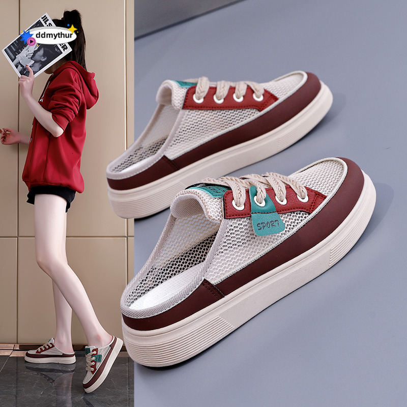 Breathable Outdoor Half-Slip Sandals for Women 2025 Internet Celebrity Korean Style Versatile Flat Casual Mesh Women's Shoes KT-283 ddmythur