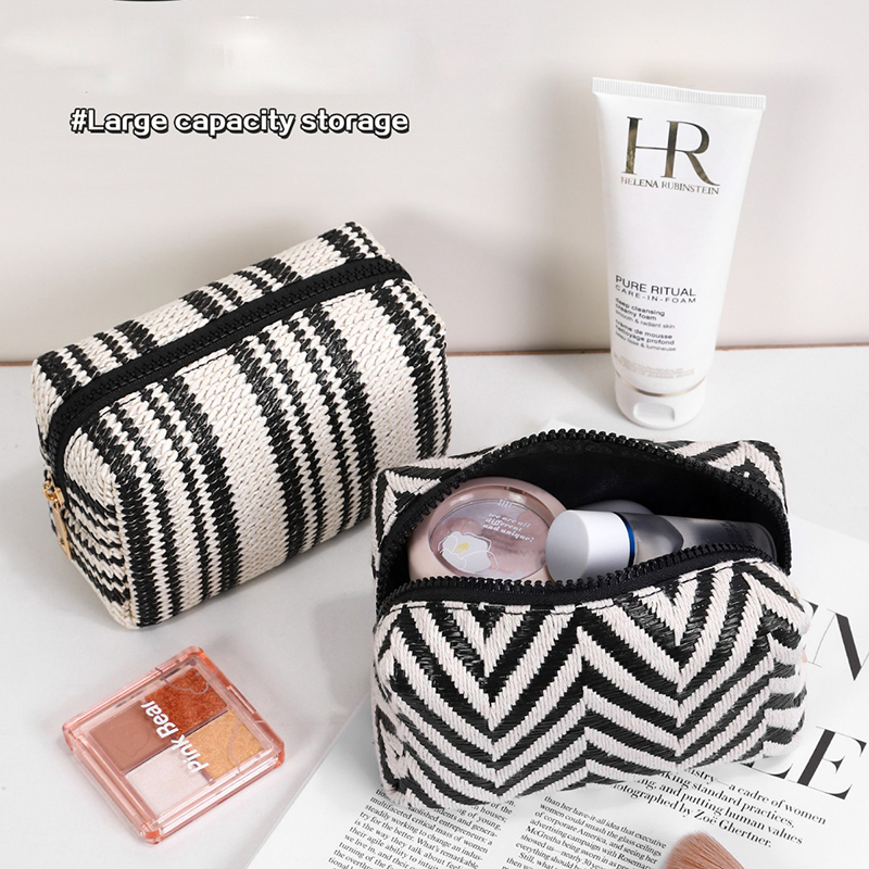 5pcs Cosmetic Bags Women Polyester Striped Ripple Printing Large Capacity Solid Travel Storge Bag