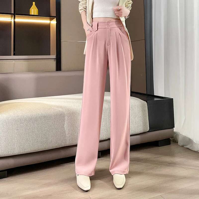 Tailoring Trousers for Woman Straight Leg High Waist Work Office Baggy Pink Clothing Loose Wide Womens Pants Classic Quality G