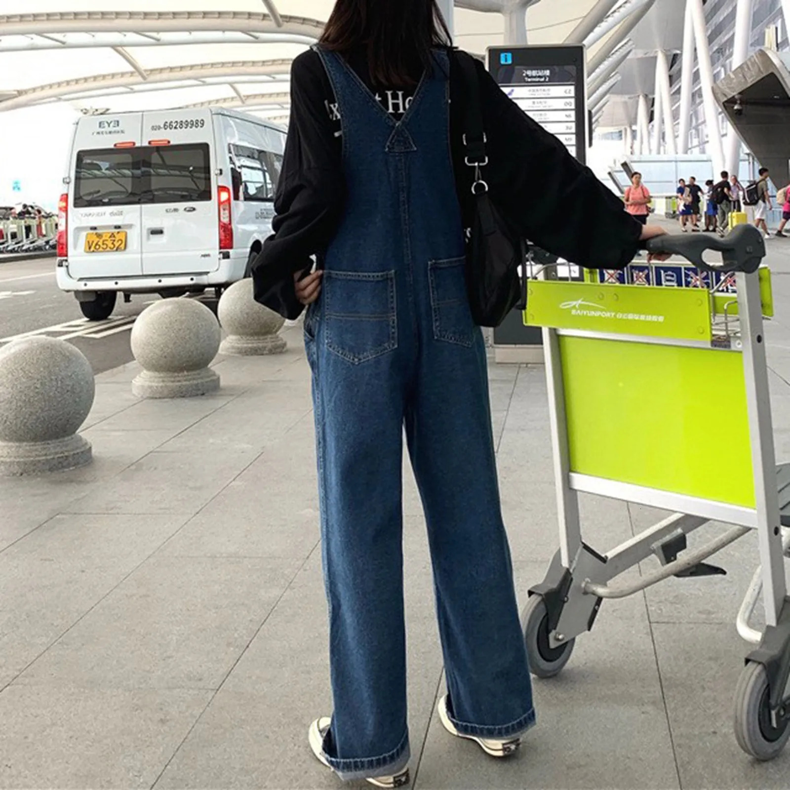 Streetwear Womens Denim Jumpsuit Solid Color Buttoned Oversize Rompers For Women Summer One Piece Jumpsuits Pants 250612