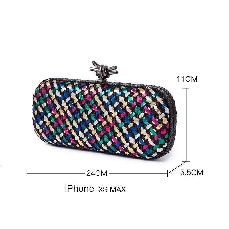 Designer bag 52 Woven Evening Bag for Women Microfiber Handbag Formal Wedding Prom Party Contrast Color Knot Braid Clutch with Chain Small Bags