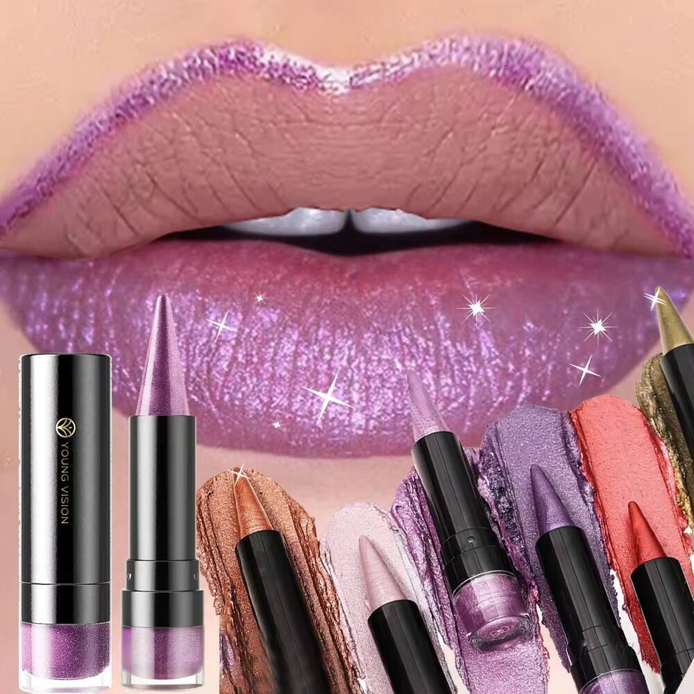 Pointed Glitter Lipstick Nude Purple Moisturize Diamond Metallic Lip Liner Pencil Outline Contouring Gradient Eyeshadow Cosmetic happy