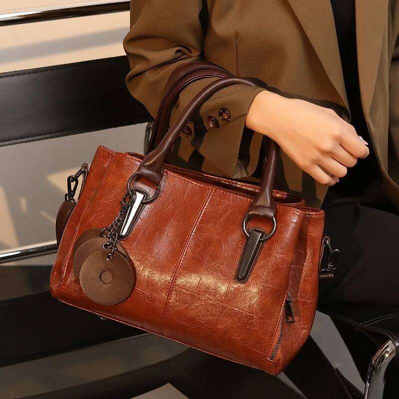 Vintage Contrast Distinctive Handbag Three-Layer Large Capacity high quality Soft Leather Women's Shoulder Bag