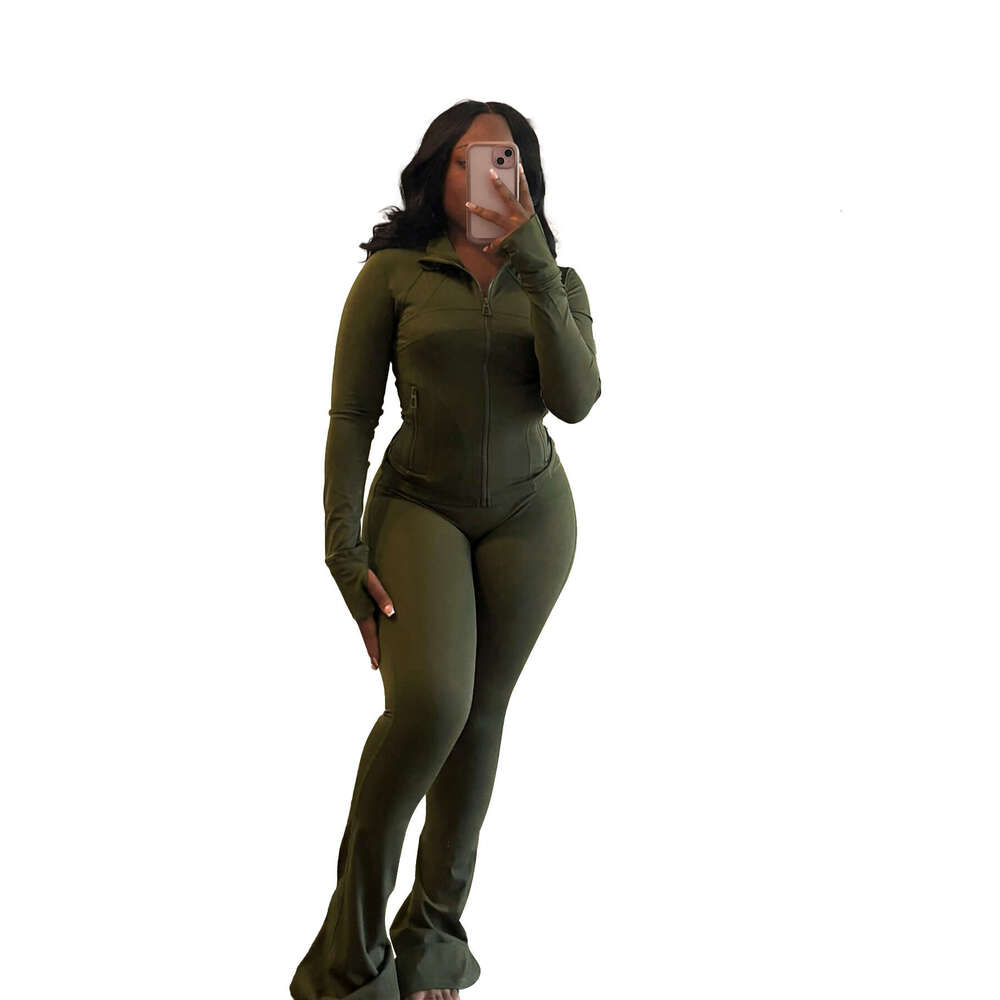 European and American Sports Casual Women's Clothing Source Sexy Tight Long Sleeve Flared Two-Piece Set 2025 New Elegant Unique Fashion