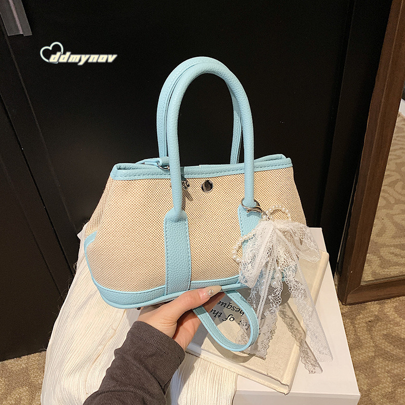 Casual Color Block Stitching Handbag Garden for Women 2025 Spring New Trendy Fashion Versatile Commuter Crossbody Bag ddmynov