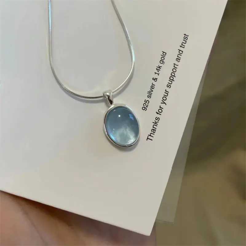 Silver Color Oval Aquamarine Pendant Necklace Ladies Girls Luxury Snake Chain Necklace Fashion Jewelry Gifts for Women 2025 New W250616