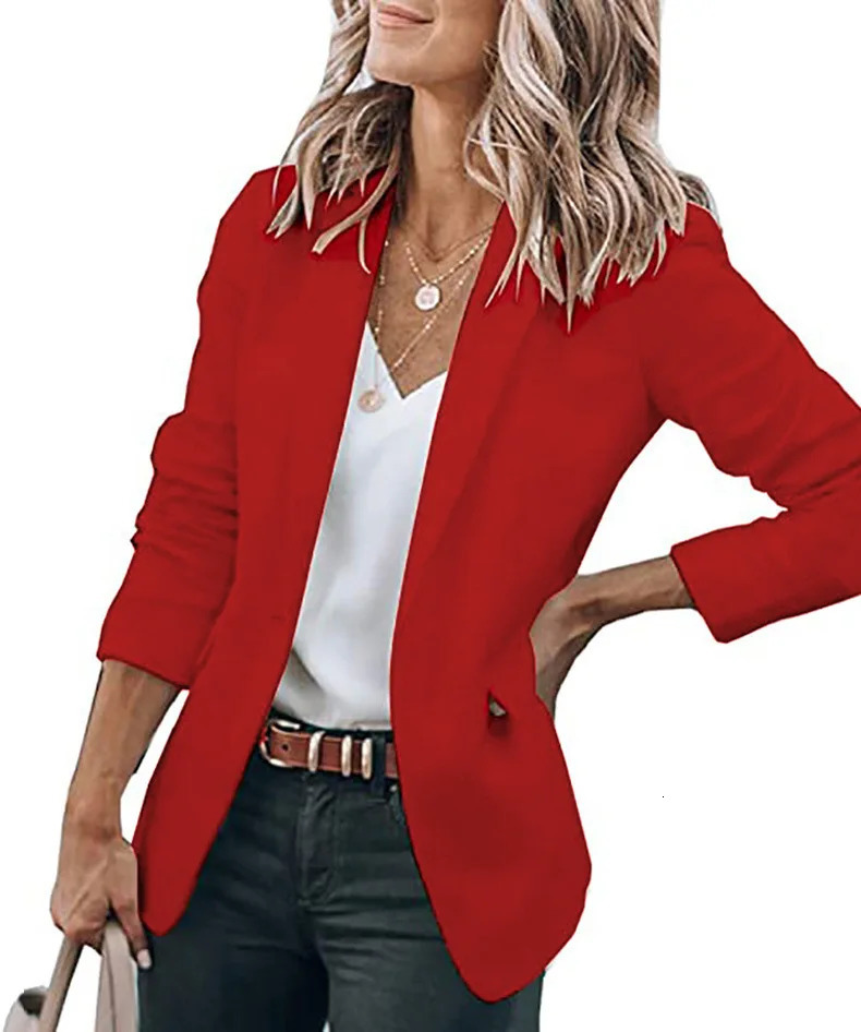 Autumn Temperament Coat Womens Long Sleeve Solid Color Suit Collar Single Breasted Suit 250614