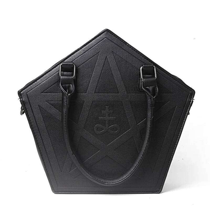 Designer bag 52 JIEROTYX Pentagram Punk Darkness Gothic Star Handbag Women Girl Black PU Soft Leather Shoulder Bag With Chain High Quality