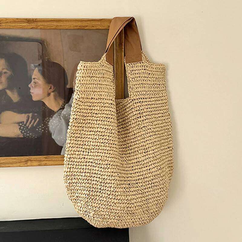 Beach Vintage Handmade Woven Shoulder Bag Raffia Rattan Shopping Bags Bohemian Ladies Summer Travel Vacation Casual Tote