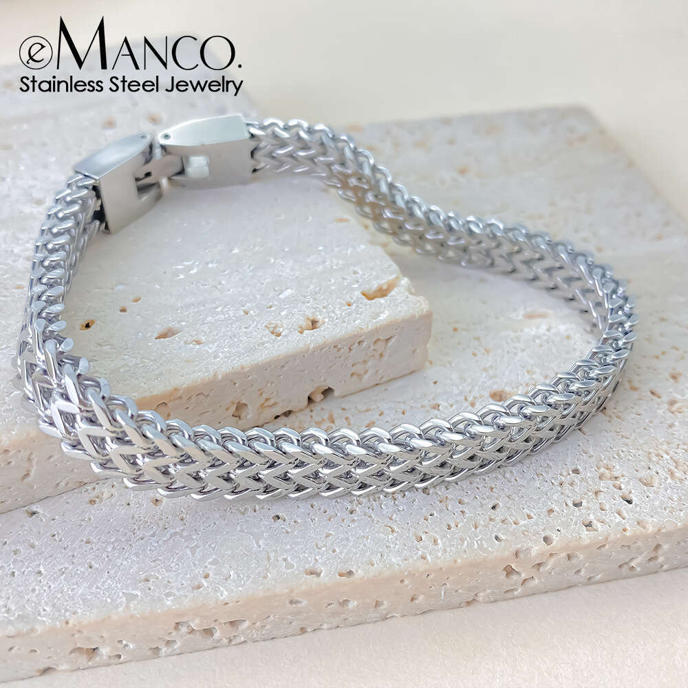 Emanco Personality Bold Dominant Men's Stainless Herringbone Titanium Steel Jewelry Bracelet
