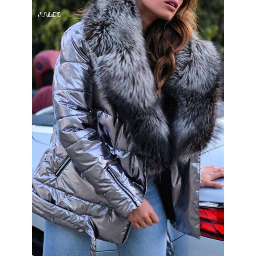 2025 Winter Solid Plus Size Faux Fur Hooded Women Sashes Pocket Long Sleeve Jacket Lady Shiny Large Zipper Thick Warm Coat